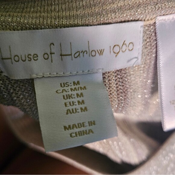 House of Harlow 1960 Ilaria Shimmer Striped Pants Cream Ribbed Palazzo Flare - Picture 4 of 10